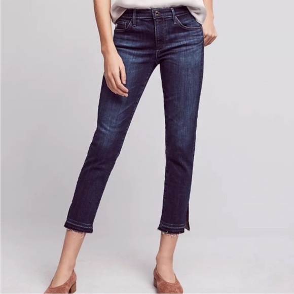AG Adriano Goldschmied Mid Rise Stevie Capri Jeans Slim Straight Split Leg Sz 29 - Picture 1 of 15